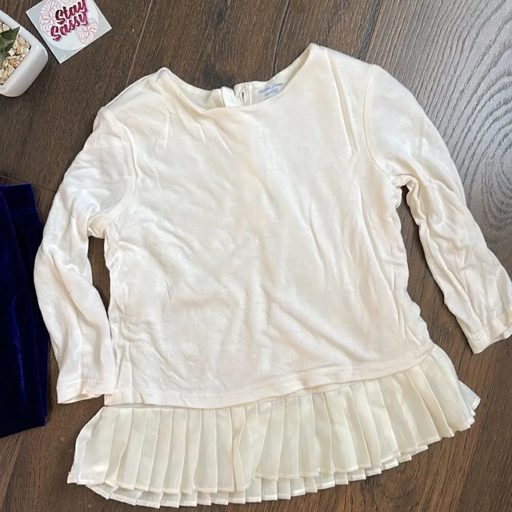 EUC Ralph Lauren Holiday Set Bottom Set Blue Velvet Leggings + Ivory Pleated Top